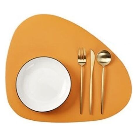 Pair 4er-Set Tischsets aus Leder, leicht zu reinigen, hitzebeständig, beidseitig verwendbar, rutschfest und wasserdicht – Orange