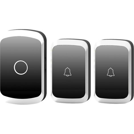 Sonnette sans fil noire, alimentée par piles CC, étanche, avec télécommande, 1 émetteur et 2 récepteurs. Sonnette sans fil Ring.-AquaForge (1/4)
