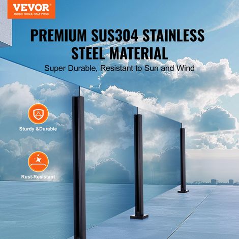 Pince à verre en acier inoxydable 304, pince de clôture en verre de 1050 mm de hauteur, support de garde-corps en verre trempé de 10 mm à 12 mm, pour balcon, jardin, terrasse, escalier, noir (1/5)