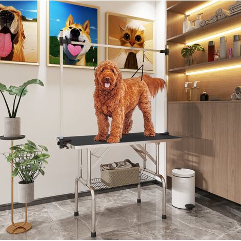 Table de toilettage pour chien pliable, 107 x 60 x 170 cm, hauteur réglable 20-80 cm, noire OKMYHOME (1/5)