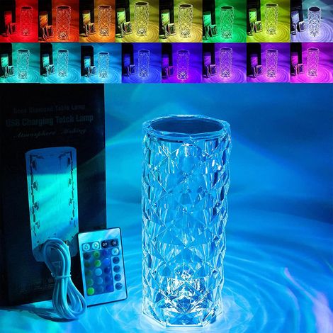 Lampe de table tactile à LED cristal, veilleuse, 16 couleurs, lampe de table rechargeable rose diamant avec fonction tactile (1/5)