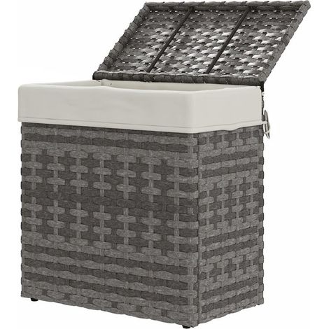 CESTA CONTENITORE DA GIARDINO E CASA IN RATTAN CON TESSUTO INTERNO. 57X34X62CM. GRIGIO (1/5)