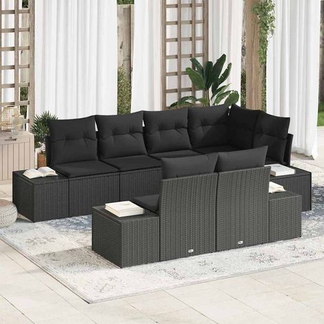 Conjunto de sofá de jardín 7 pcs Negro ratán sintético vidaXL (1/5)