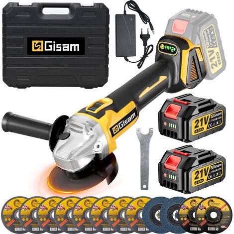 Meuleuse d’angle sans fil - 2 batteries de 4000 mAh, Moteur Brushless, Boîte à 4 vitesses, Meuleuse d'angle Électrique Sans Balais de 125 mm avec 12 Accessoires pour Découper Polir et Poncer (1/5)