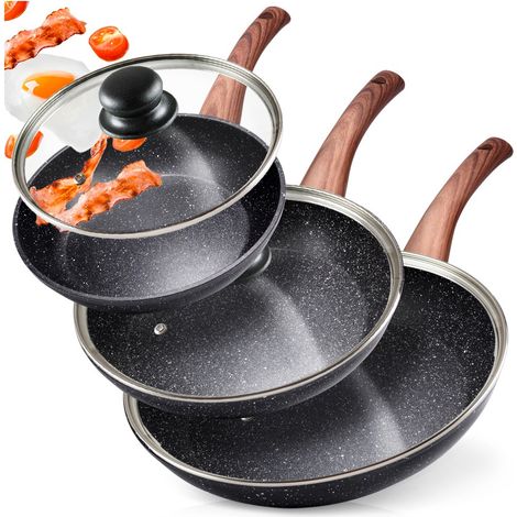 Juego de sartenes de granito con tapas de vidrio BLACK&WOOD 20 / 24 / 28 cm 3 piezas. (1/5)