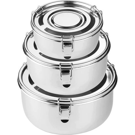 Juego de 3 recipientes para alimentos de acero inoxidable 304 de primera calidad, a prueba de fugas, herméticos e inodoros, ideales para acampar, almuerzos, sobras, sopas y ensaladas.