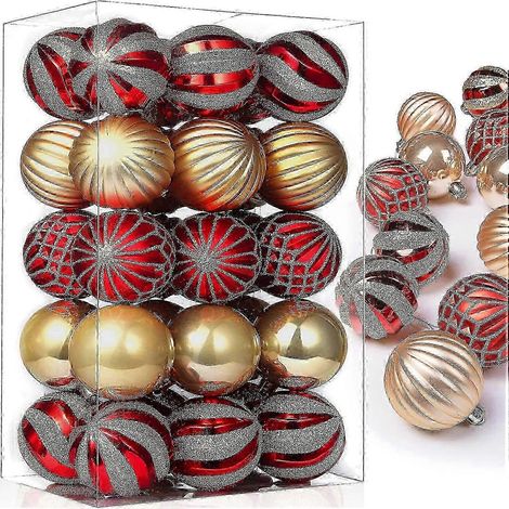 Boules de Noël rouges et dorées ER, boules de sapin en plastique, décoration intérieure de Noël (6 cm/30 pièces) (1/5)