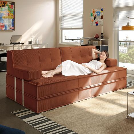 WUMAGIN - Canapé convertible - 2Place - 162x90x 98cm - Tissu en velours côtelé - Conception ergonomique - Pour Salon, Chambre - Orange