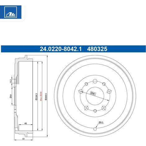 Lot de 2 Tambours de frein ATE 24.0222-8042.1 FIAT 5 68 002 51860868 51898123