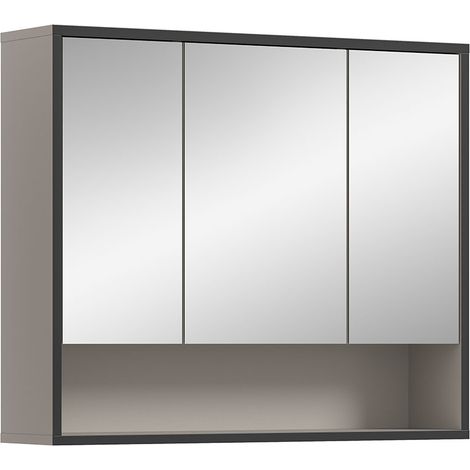 Bagno Spiegelschrank Bad 3 Spiegeltüren hellgrau, cremefarben.