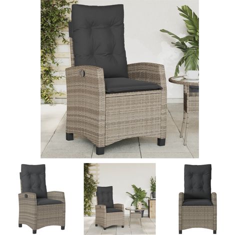 The Living Store Gartensessel Verstellbar mit Kissen Grau Poly Rattan - Gartenstühle (1/5)