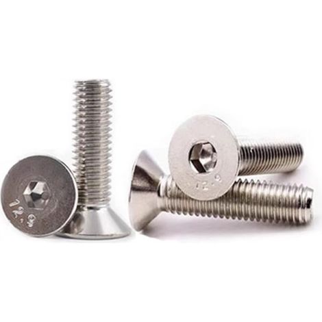 Tornillos hexagonales avellanados de acero niquelado, clase de resistencia 12.9, M7-1.0 (M7-1.0 × 60 mm, 10 unidades) (1/5)