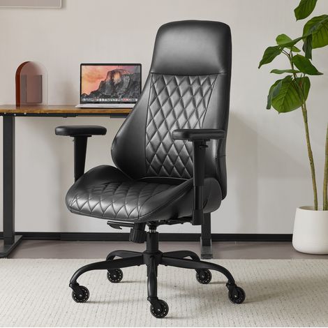 Bürostuhl 56x32x77 cm aus echtem schwarzem Leder, höhenverstellbar – MEUBLIV (1/5)