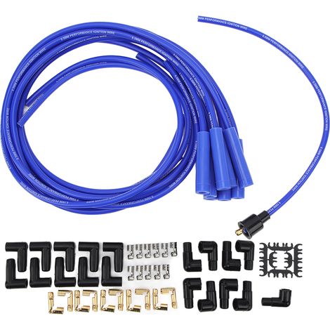 Jeffergarden 8,5 mm 180 ° Bougie d'allumage Jeu de fils de bougie d'allumage avec capuchon anti-poussière de remplacement pour les modèles Chevy 8 cylindres Bleu (1/5)