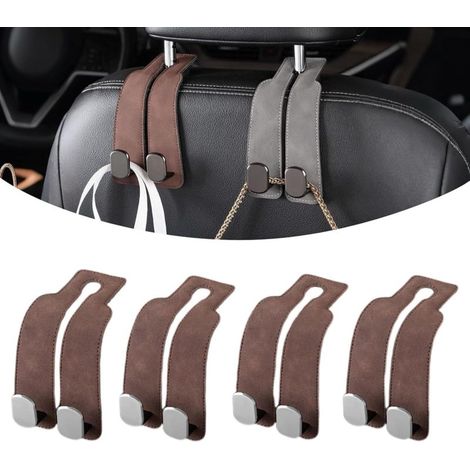 Doppelhaken aus Leder für die Auto-Kopfstütze, Aufbewahrungshaken für die Rückenlehne (braun, 4er-Pack) (1/5)