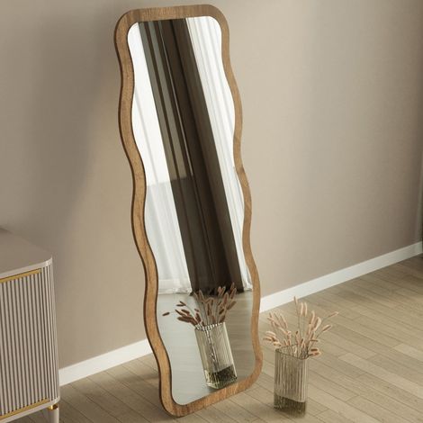 Specchio Bissone, Forma Rettangolare, Tipologia a Terra, Colore Struttura Trasparente, 50x160h cm Marrone Rovere Scuro (1/5)