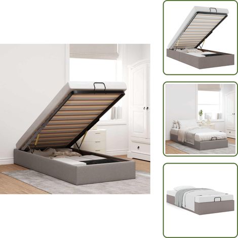 The Living Store Cadre de lit ottoman sans matelas taupe 80x200 cm tissu - Rangement sous le lit (1/5)