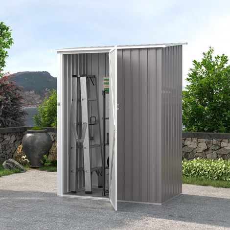 Abri de jardin en tôle galvanisée cabanon gris pour outils Amalfi 143X89x186cm (1/5)