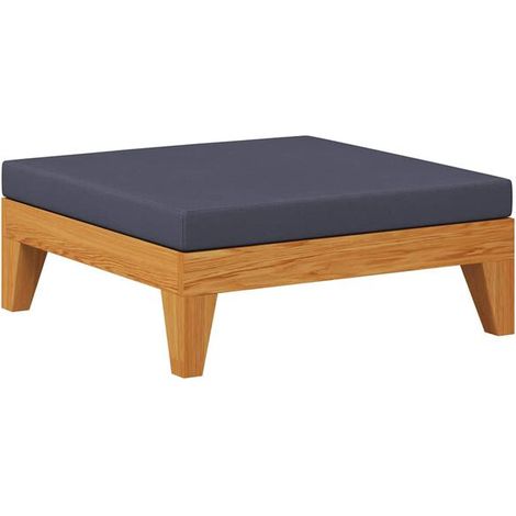 Repose-pieds modulable avec coussin gris foncé, en bois d'acacia. (1/5)