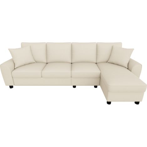 Sofá esquinero en L de chenilla beige 3 plazas con chaise longue 280 x 136 x 82 cm (1/5)