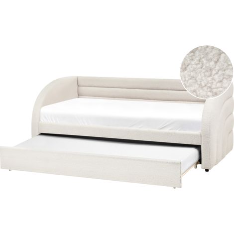 Cama nido 90 x 200 cm tapizado de bouclé somier de listones habitación infantil habitación de invitados blanco Albiac (1/5)