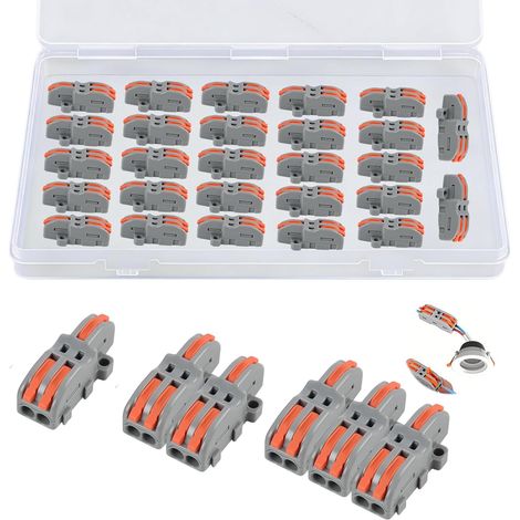 22 Pièces Connecteurs électriques Avec Levier, 1 Entrée 2 Sorties, Connecteurs De Câblage Rapide Compacts Pour Fils Rigides Et Souples, Installation électrique Domestique Et Professionnelle (1/5)