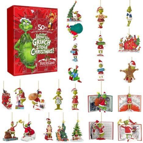 Calendrier de l'Avent avec boîte mystère, compte à rebours de 24 jours pour enfants et adultes, 24 pièces, pendentif en acrylique mignon de dessin animé, décoration d'arbre de Noël (1/5)