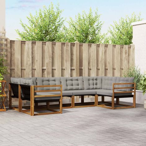 Outdoor-Sofagarnitur mit Kissen 6 pcs Natürlich und Hellgrau