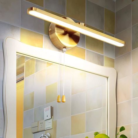 BelleRise - Applique murale LED pour salle de bain 12 W en aluminium 40 cm avec interrupteur à tirette (laiton poli) (1/5)