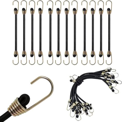 Set mit 12 elastischen Bungee-Seilen mit Haken und Karabinern, robust für Fahrräder, Autos und Zelte