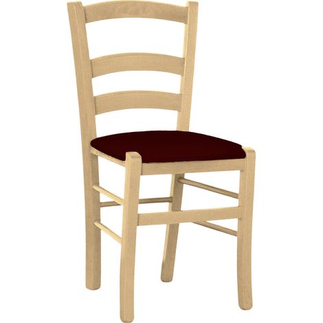 Silla de madera venecia natural con asiento en piel sintética marrón