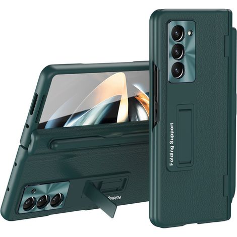Funda de cuero para Samsung Galaxy Z Fold5 5G, con soporte integrado y cristal protector, color verde. (1/3)