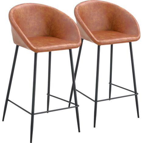 Pack de 2 taburetes de bar de polipiel ACHILLE color coñac (1/5)
