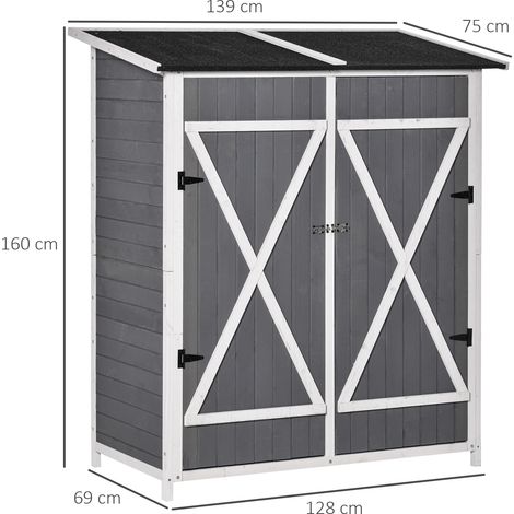 Jardin Abri de jardin Armoire 2 portes Toit en asphalte Sapin Bois Gris + Blanc 139x75x160cm
