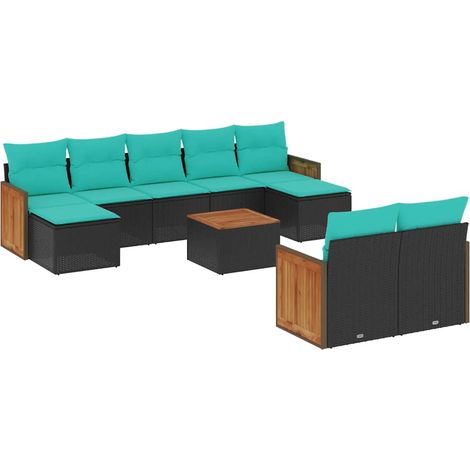 Maison Exclusive - 10-teiliges Gartensofa-Set mit Kissen, schwarz
