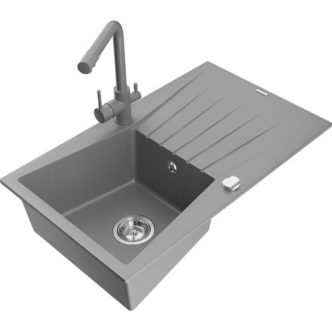 Mexen Cesar fregadero de granito de 1 seno con escurridor y grifo de cocina Duero, gris - 6514-71-671600-71 (1/5)