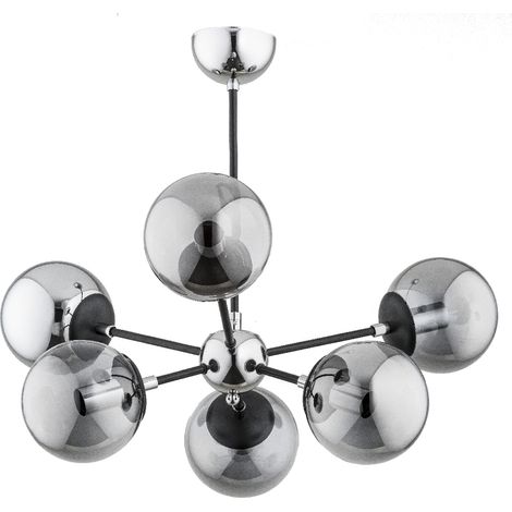 Suspension moderne chromée 6xE14 verre fumé MELODY (1/3)