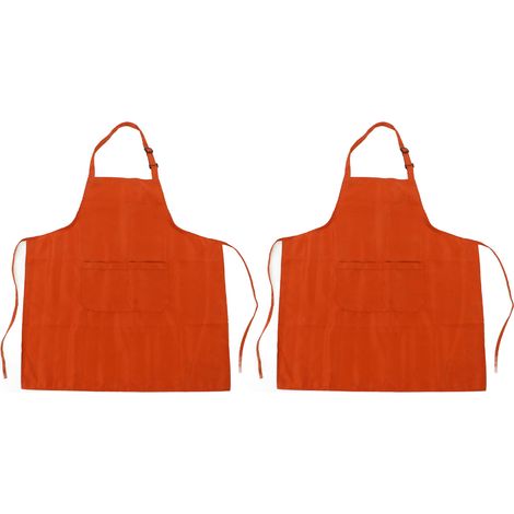 Tablier de Cuisine Imperméable Respirant avec Poche et Bandeau Réglable, 2 Pièces Orange pour Barbecue et Pâtisserie (1/5)