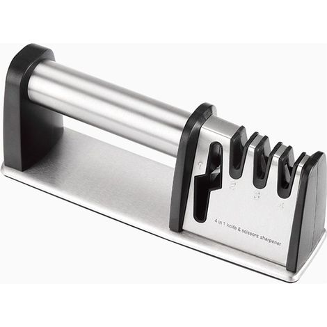 Aiguiseur Couteaux 4 en 1, Affûteur de Couteaux Professionnel Affutage Couteaux, Affûteurs Manuels Knife Sharpener pour Couteaux de Cuisine, Ciseaux (Base Anti-dérapante) (1/5)