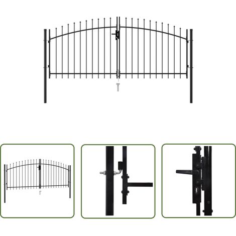The Living Store Zauntor Doppelflügel mit Speerspitzen Stahl 3 x 1,25 m Schwarz - Gartentor - Doppeltor - Metalltor - Stahltür - Schwarz (1/5)