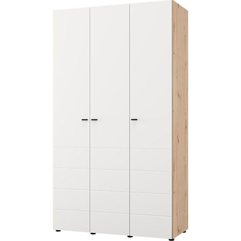 Guardaroba 3 Ante Ronco, Armadio Camera da Letto Appendiabiti, 4 Ripiani, 3 Ante, 117x52 cm Bianco Opaco