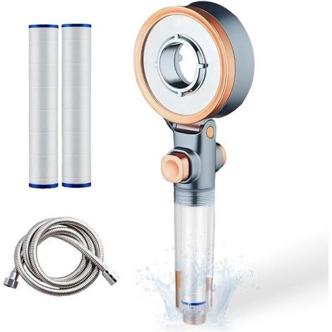 Pomme de Douche,Anti Calcaire Douchette avec Filtre,Pommeau de Douche Haute Pression avec 3 Types de Jet,avec Tuyau de 1,5 M et 2 élément Filtrant (1/5)
