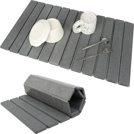 Tapis de séchage en pierre pour comptoir de cuisine, Tapis de séchage instantané egouttoir diatomite, tapis de séchage pliable et super absorbant pour Vaisselle et Tasses (Gris foncé, 6039cm) (1/5)
