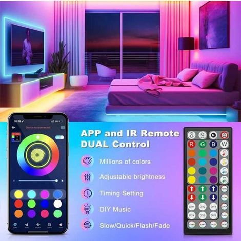 Bande LED RGB Flexible 10M - - Decoration Chambre - Bluetooth App Contrôle - Synchronisation Musique (1/4)