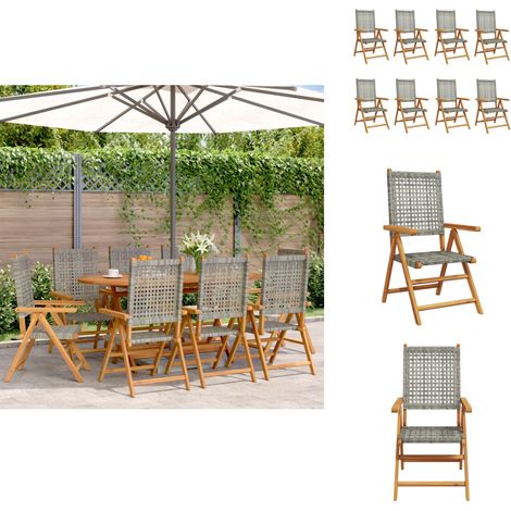 Chaises inclinables de jardin lot de 8 gris rotin bois massif - Chaise De Jardin - Fauteuil De Jardin - Mobilier De Jardin - Meubles De Jardin - Chaise Inclinable (1/5)