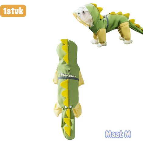 Imperméable pour chien avec protection pluie et rabat pour queue, motif dinosaure 3D, taille M, vert (1/5)