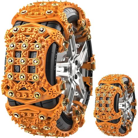 Chaines Neige 6PCS, Chaines Neige Universel 165-265MM R15-R19, Chaine Voiture 205 55 R16, Chaine Neige Easy Grip Chaine Voiture Neige Chaine Pneu Voiture Extrem Grip Automatic - Jaune (1/5)
