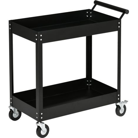 Werkstattwagen mit 2 Etagen, Werkzeugwagen leer, Transportwagen, seitlicher Griff, 4 Rollen, Stahl, bis 150 kg Tragkraft, 84,5 x 38 x 84 cm, Schwarz 
On-Site (1/5)