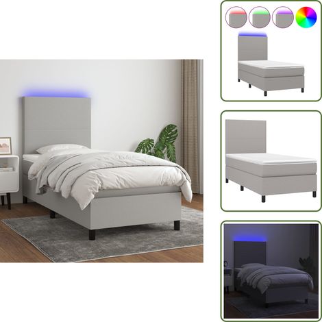 Sommier à lattes de lit avec matelas et LED Gris clair 80x200cm - Sommier Tapissier - Lit Avec Led - Matelas À Ressorts Ensachés - Têted Lit Ajustable - Éclairage LED (1/5)