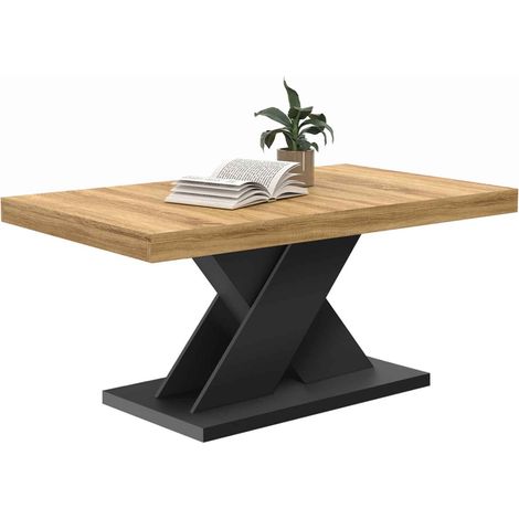 Idmarket – Table basse fixe ALICIA 100x60cm en bois – Pied X noir – Design moderne et élégant – Facile à entretenir